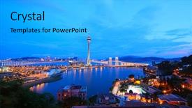  Presentation with china travel - Slide deck with near river in macao china background and a light gray colored foreground