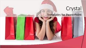  Presentation with red and white festive - PPT theme featuring near shopping bags on white background and a sky blue colored foreground