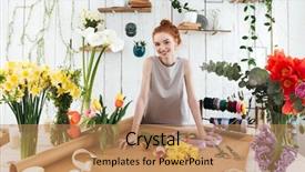  Presentation with young - Slide deck consisting of successful seller - young pretty smiling redhead florist background and a coral colored foreground