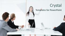  Presentation with airport boarding board - Amazing theme having competition speech - woman standing near the board backdrop and a sky blue colored foreground