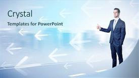  Presentation with city - Audience pleasing presentation theme consisting of near the city with arrow backdrop and a cool aqua colored foreground