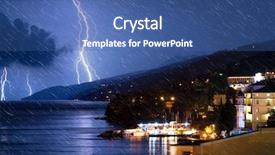  Presentation with rain city - PPT theme featuring near the ocean at storm background and a ocean colored foreground