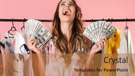  Presentation with pink - PPT layouts consisting of near wardrobe while holding money background and a coral colored foreground