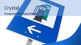  Presentation with fuel station - PPT theme having nearby fuel station traffic sign isolated on white background and a teal colored foreground