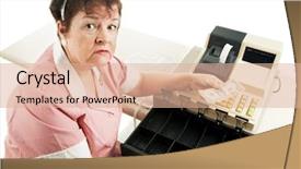  Presentation with cash - Beautiful PPT theme featuring nearly empty cash register backdrop and a coral colored foreground