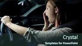  Presentation with driving - Presentation theme with nearly sleeping driving woman background and a tawny brown colored foreground