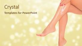  Presentation with lotion - Slide set with neat female legs with a body lotion gold blurred background with a space for your text or graphics background and a cream colored foreground