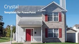  Presentation with accents - Slide set having neat little gray brick house with burgundy accents background and a teal colored foreground