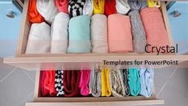  Presentation with patient clothes - Amazing PPT layouts having neatly folded clothes in chest of drawers backdrop and a coral colored foreground