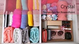  Presentation with clothing wooden clothes hanger object - Audience pleasing presentation consisting of neatly folded clothes with accessories backdrop and a coral colored foreground