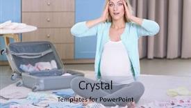  Presentation with maternity - Beautiful presentation design featuring necessary - pregnant woman packing suitcase backdrop and a light blue colored foreground