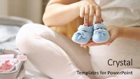  Presentation with maternity - Amazing PPT theme having necessary - pregnant woman packing suitcase backdrop and a soft green colored foreground