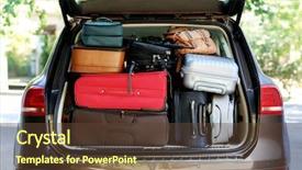 Presentation with ready - Colorful slides enhanced with necessary - suitcases and bags in trunk backdrop and a tawny brown colored foreground
