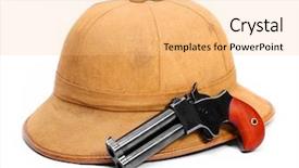  Presentation with cork - Colorful slides enhanced with necessary articles for bushmens tropical cork helmet and 2 shot 45 cal derringer hand gun backdrop and a coral colored foreground