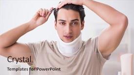  Presentation with injury - Cool new PPT layouts with neck brace after whiplash backdrop and a mint green colored foreground
