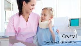  Presentation with trainee nurse sitting by female - Presentation theme enhanced with neck brace and her nurse background and a  colored foreground
