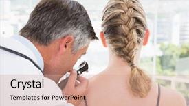  Presentation with doctor and patient medical consultation - Amazing theme having neck cancer - doctor examining a spot backdrop and a coral colored foreground