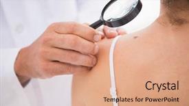  Presentation with magnifying glass - PPT layouts consisting of neck cancer - doctor examining patient with magnifying background and a coral colored foreground