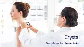  Presentation with magnifying glass - Slide deck consisting of neck cancer - doctor examining patient with magnifying background and a  colored foreground