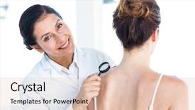  Presentation with magnifying glass - Slide set featuring neck cancer - doctor examining patient with magnifying background and a  colored foreground