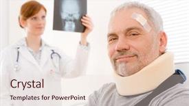  Presentation with physician - Theme featuring neck injury - doctor office - senior patient background and a  colored foreground