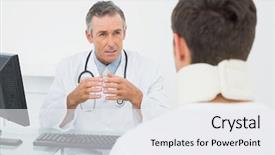  Presentation with medical desk - PPT layouts having neck injury - male doctor in conversation background and a white colored foreground
