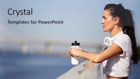  Presentation with railing - Amazing PPT theme having neck leaning on railing backdrop and a light blue colored foreground