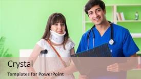  Presentation with medical concept - Amazing presentation theme having neck mri - female patient visiting male doctor backdrop and a lemonade colored foreground