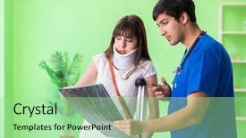  Presentation with doctor and patient medical consultation - PPT layouts featuring neck mri - female patient visiting male doctor background and a mint green colored foreground