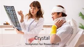  Presentation with mri - Presentation theme consisting of neck mri - young doctor examining injured patient background and a lemonade colored foreground