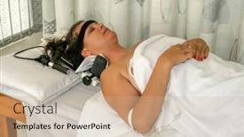  Presentation with stretching - Theme with neck-stretching-device-at-physiotherapist background and a soft green colored foreground