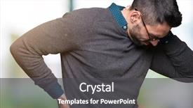  Presentation with elegant man in glasses optics - Presentation with neck with hand muscular pain background and a dark gray colored foreground