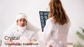  Presentation with metabolic doctor examining - Audience pleasing presentation design consisting of neck x rays - young doctor examining injured patient backdrop and a lemonade colored foreground