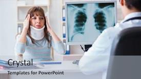  Presentation with dental radiology panoramic x ray - Presentation enhanced with neck x rays - young woman visiting radiologist background and a light blue colored foreground