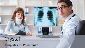 Presentation with dental radiology panoramic x ray - Beautiful presentation featuring neck x rays - young woman visiting radiologist backdrop and a light blue colored foreground