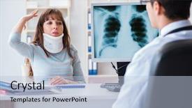  Presentation with dental radiology panoramic x ray - Presentation design featuring neck x rays - young woman visiting radiologist background and a light blue colored foreground