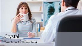  Presentation with dental radiology panoramic x ray - Beautiful theme featuring neck x rays - young woman visiting radiologist backdrop and a light blue colored foreground