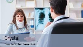  Presentation with dental radiology panoramic x ray - PPT theme with neck x rays - young woman visiting radiologist background and a light blue colored foreground