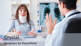  Presentation with dental radiology panoramic x ray - Amazing PPT theme having neck x rays - young woman visiting radiologist backdrop and a light blue colored foreground