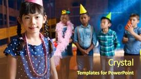  Presentation with illustration for 75th birthday party - PPT theme with necklace with friends in background background and a tawny brown colored foreground