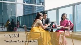  Presentation with animated business people - Presentation theme having necktie - three indian business people background and a yellow colored foreground