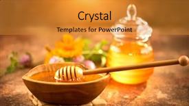  Presentation with honey - Audience pleasing PPT theme consisting of nectar - honey dripping from honey dipper backdrop and a gold colored foreground
