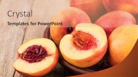  Presentation with fruit - Cool new slide deck with nectarine-fruit-on-a-wooden backdrop and a coral colored foreground