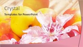  Presentation with clematis - Beautiful theme featuring nectarine-fruits-and-clematis-flowers backdrop and a yellow colored foreground