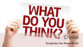  Presentation with think - Beautiful presentation theme featuring need know - what do you think card backdrop and a coral colored foreground