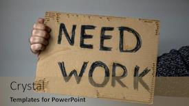  Presentation with unemployment unemployed hand cut word - Beautiful slides featuring need-work-message backdrop and a coral colored foreground