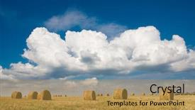  Presentation with skies - Beautiful PPT theme featuring needle hay stack - haystacks under the skies backdrop and a  colored foreground
