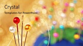  Presentation with sewing needle - Theme enhanced with needle with pearlized straight pins background and a yellow colored foreground