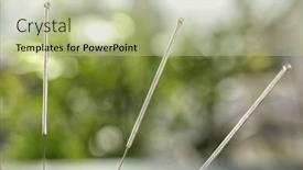  Presentation with acupuncture - Cool new slide set with needles-for-acupuncture-on-blurred backdrop and a mint green colored foreground