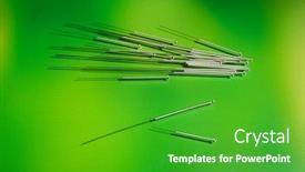  Presentation with acupuncture - Colorful presentation theme enhanced with needles for acupuncture on green background backdrop and a shamrock green colored foreground
